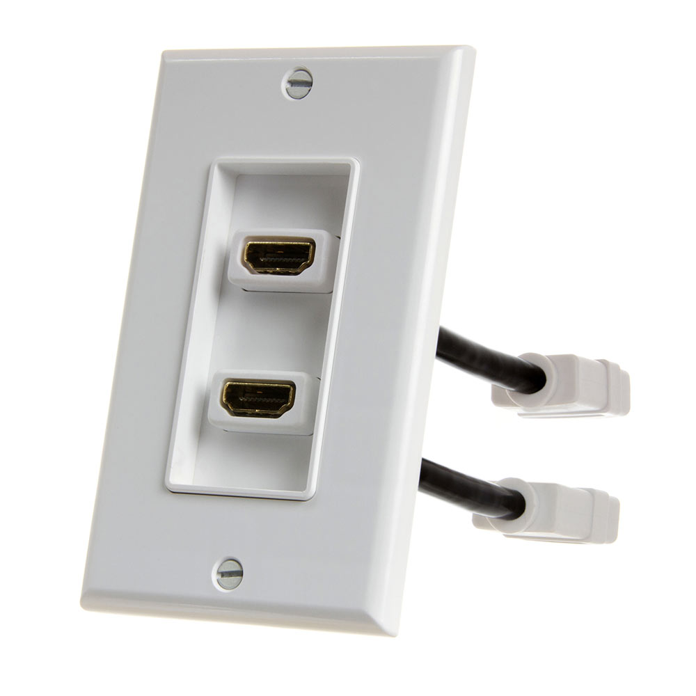 HDMI Dual Port White Wall Plate 4” Rear Extension Cables